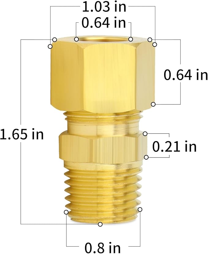 ChillWaves Brass Compression Tube Fitting, 5/8" OD x 1/2" NPT Male Compression Union Connector(5-PACK)