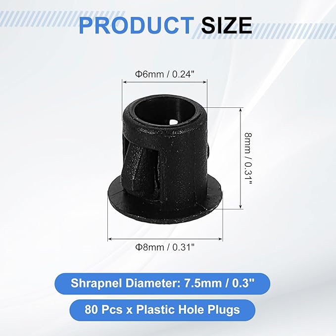 uxcell 80Pcs Plastic Hole Plugs, 6mm(1/4") Flush Type Panel Plugs, Round Snap Knockout Locking Plugs for Furniture Insert End Caps Panels, Black