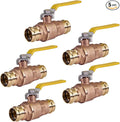 Midline Valve 5 Pack 3/4 Inch Press Ball Valve with Double-O-Ring, Full Port Press Ball Valve with 3/4" Connections, Brass Finish