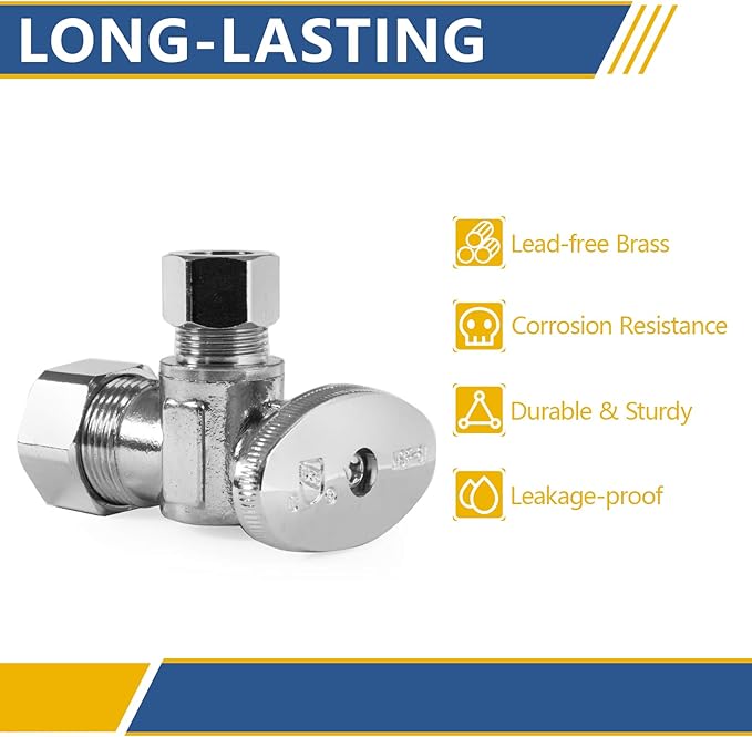 4 Pack Angle Stop Valve,1/4 Turn Water Shut Off Valves,1/2" Nominal (5/8" OD) Compression Inlet x 3/8" OD Compression Outlet Shut-off Valve Plumbing(VALVE116-4Pack)
