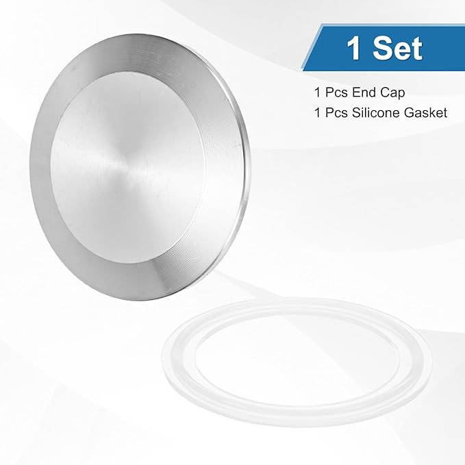 uxcell Stainless Steel Sanitary Fitting Clamp End Cap 2-1/2" (64mm) Solid Tube End Cap with Silicone Gasket for Food Beverage Cosmetics Factory Pipes