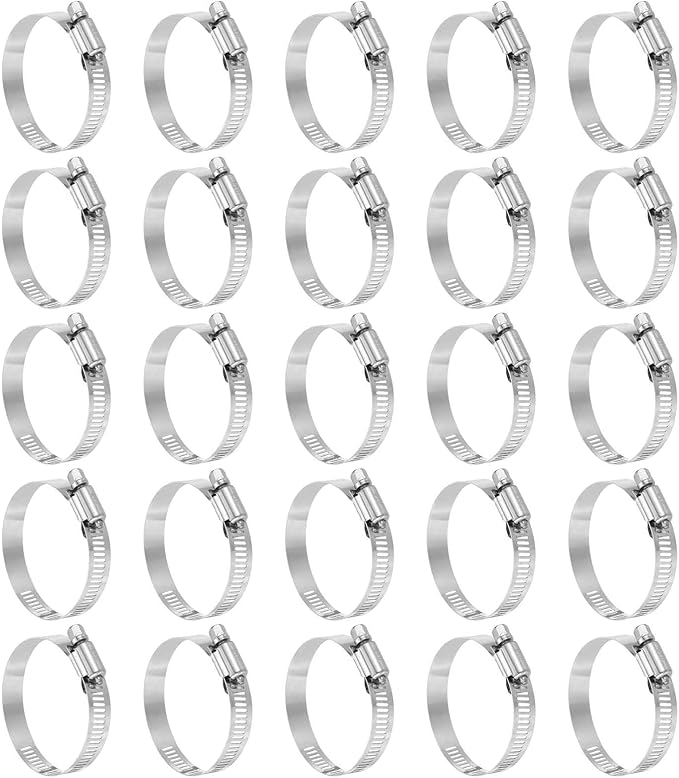 HARFINGTON 25 Pcs Hose Clamp 1-9/16"-2-1/2" (40-63mm) 304 Stainless Steel Adjustable Worm Gear Hose Clamp with Phillips Screw Assortment Kit for Fuel Line Pipe Plumbing Automotive Tube