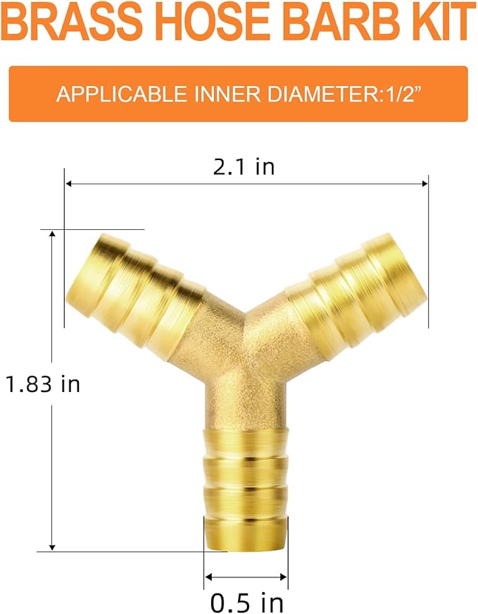 GASHER 20Pcs 3/8 Inch Brass Hose Barb, 3-Way Y-Shaped Hose Fitting Intersection/Lquid/Fuel/Air