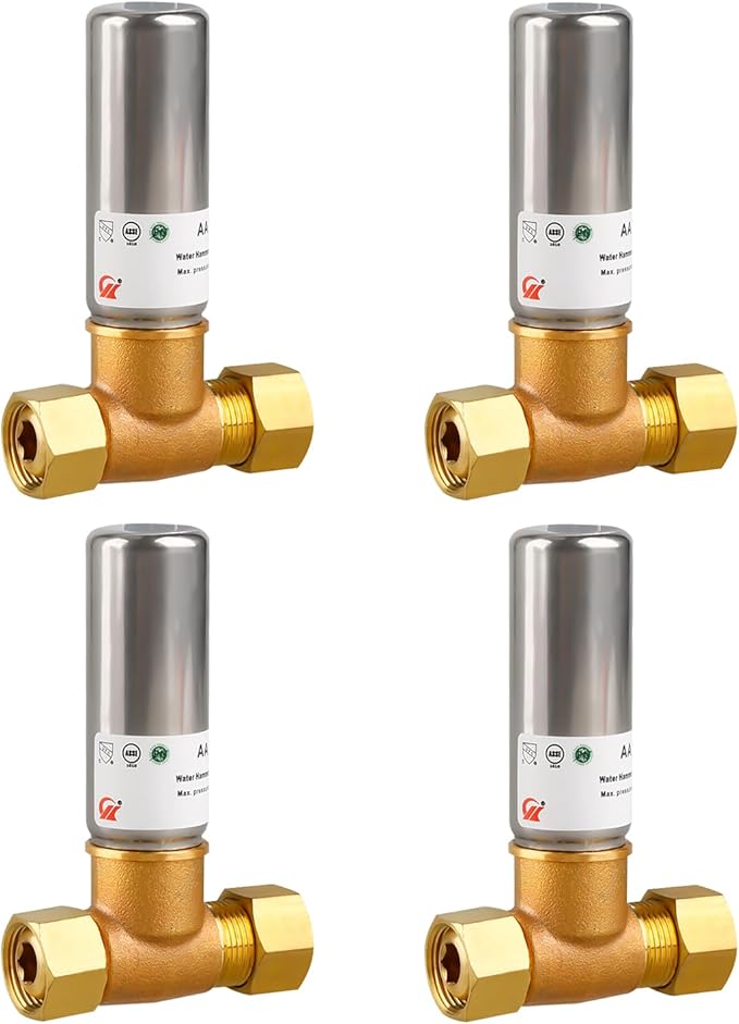Water Hammer Arrestor 3/8" OD Comp x 3/8" FEM Comp Tee, Stainless Steel Hammer Arrestor, Applicable for Faucet, Dishwasher and Water Dispenser(Pack of 4)
