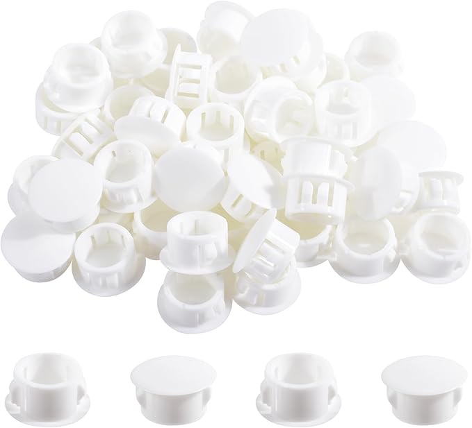 25 Pcs OD 0.5"(12.7mm) White Hole Knockout Locking Plugs,Plastic Nylon Round Drilling Hole Plugs,Flush Type Panel Round Snap in Fastener,Tube Fastener Cover for Furniture Insert End Caps