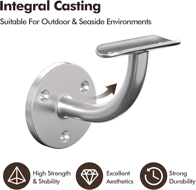 Hand Rail Bracket, 2 Pack Stainless Steel 316 Heavy Duty Hardware for 1-11/16 inch (42.4mm) Stairways, Home or Office Stair Support Handrail Brackets
