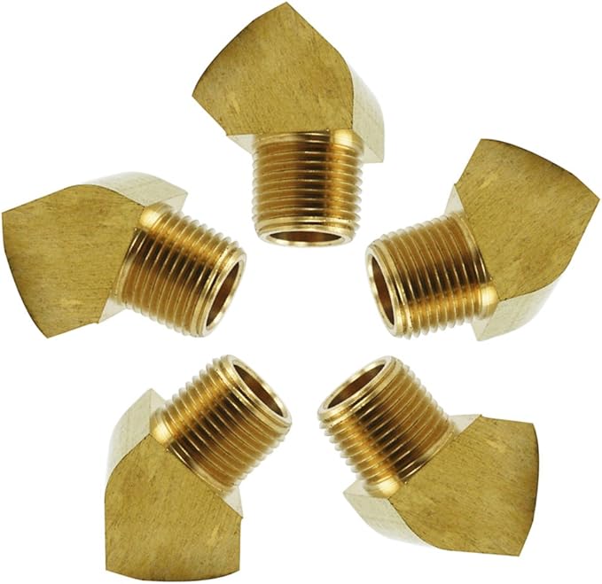 Brass Pipe Fitting, 45 Degree Barstock Street Elbow, 3/8" NPT Female x 3/8" NPT Male (Pack of 5)