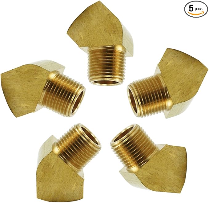 Brass 45 Degree Street Elbow 1/2" NPT Male x 1/2" NPT Female Barstock Pipe Fitting (Pack of 5)