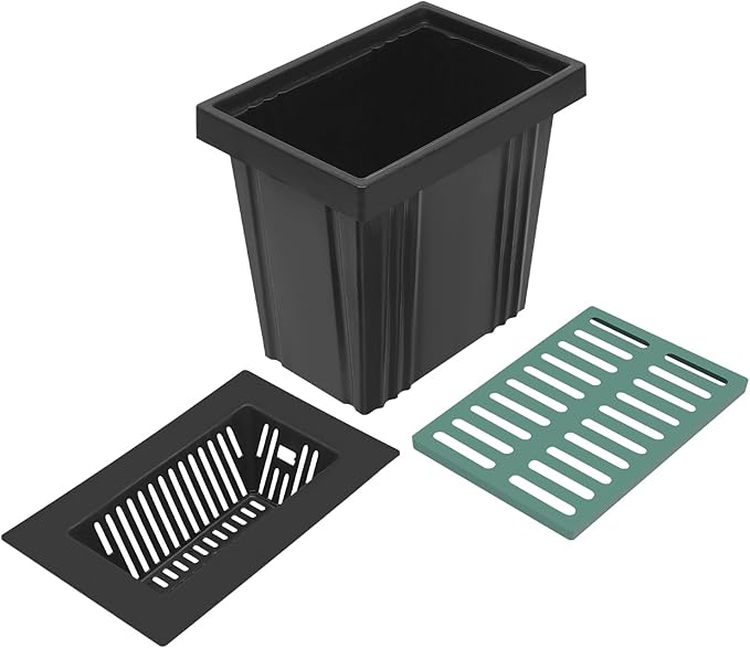 Drainage Catch Basin Kit - 22-Gal Catch Basin with Grate and Debris Basket, Composite Resin Yard Drain for Lawn, Downspout, and Driveway, Easy-Install Drain Box, 25.5 X 17.7 X 23.6in (Black Green)