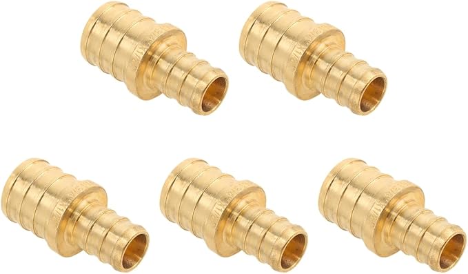 (5-Pack) Brass Pipe Fitting Reducing Straight Coupling, Anti-Corrosion, Lead-Free, 5 Year Warranty, Multiple Certifications, Easy Installation, Pex 1/2 Inch x 3/4 Inch for Plumbingmaster