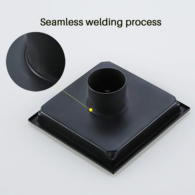 6 Inch Square Shower Floor Drain with Flange,Matte Black SUS 304 Stainless Steel Shower Drain Kit Floor Drain,Removable Grid Grate, Hair Strainer ﻿