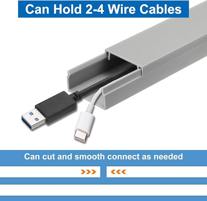 HARFINGTON 4pcs Cord Hider Wall 15inx1.18inx0.6in (LxWxH) PVC Cable Cover Self Adhesive Wire Hider Wall Mounted TV Cable Raceway for Cables Management (60in Total Length),Grey