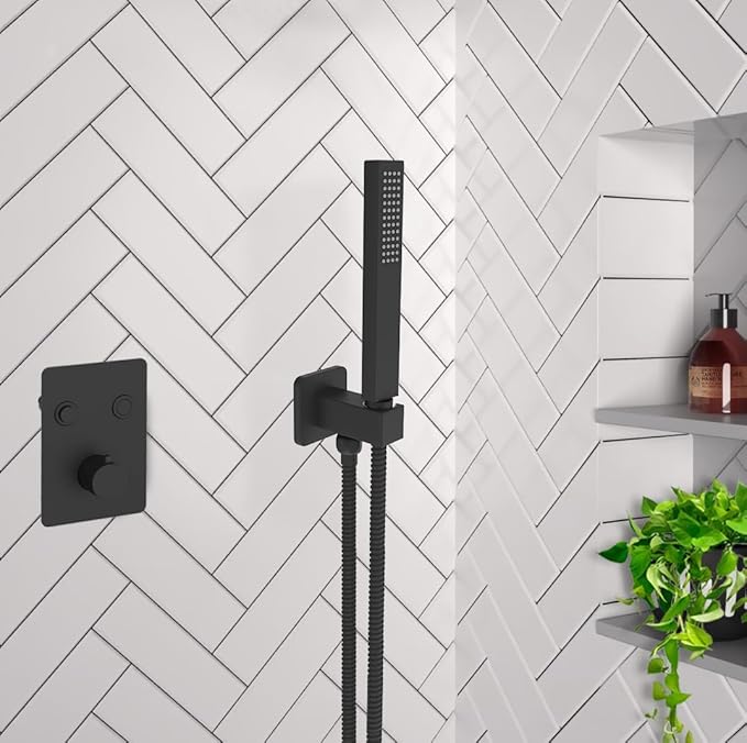 Aquaiaw Wall Supply Elbow with Flange, Tapered 1/2 NPT Female Inlet, Solid Brass Wall Union With Handshower Holder, Square Wall Supply Elbow With HandHeld Shower Head Bracket, Electroplate Matte Black