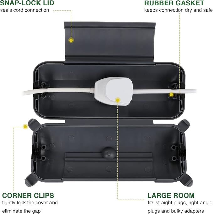 Flemoon 2-Piece Outdoor Waterproof Electrical Box Set – 12.5" x 8.5" x 5" Large Electrical Box & 11.3" x 4.3" x 3" Extension Cord Cover for Power Strip, Outlet, Holiday Light, Gray