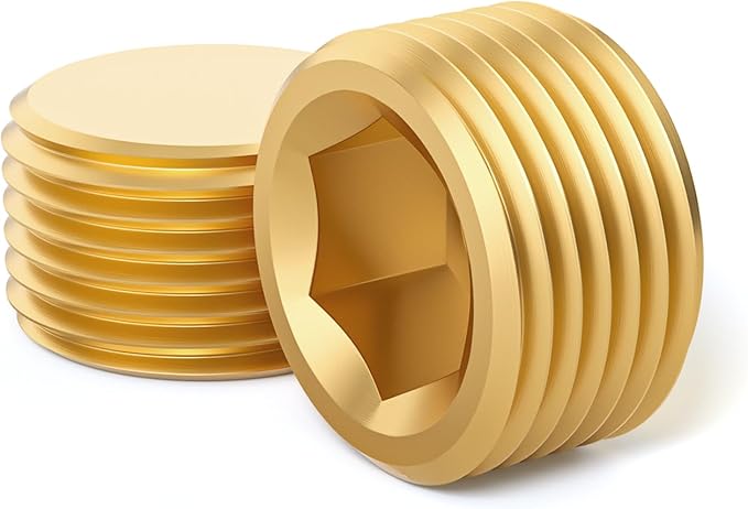 GASHER 20Pcs Brass Hex Plug Pipe Fitting, 3/8" NPT Male Pipe Plug Fitting For Closing The End Of Pipe