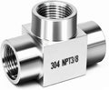 3/8 NPT tee 3 way female pipe fitting, stainless steel 304 T forged pipe connector female hose adapter for brewing project/fuel line, 4350 psi