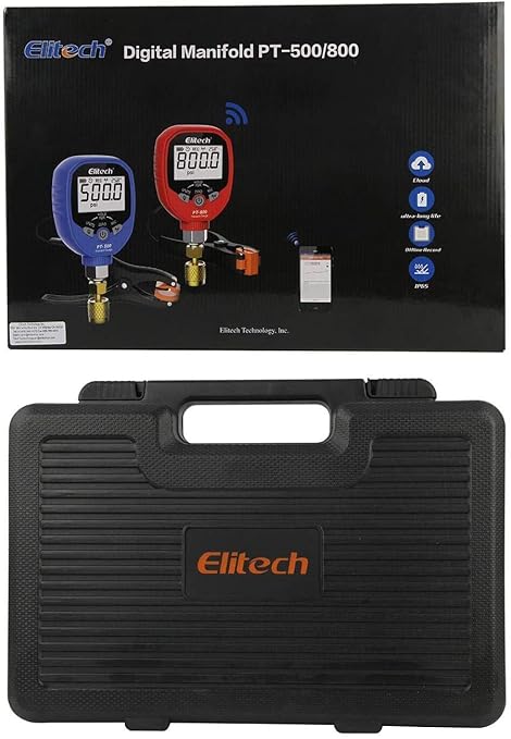 Elitech PT-500/800pro Digital Manifold Gauge with APP Control, Auto Superheat/Subcool Calculation, Compatible with 140 Refrigerants, for HVAC AC Refrigeration Maintenance