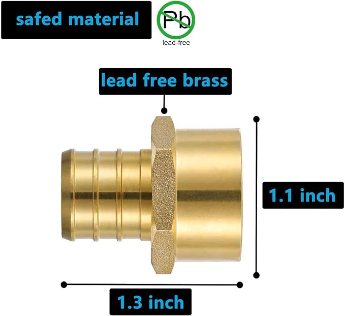 (10 Pack) Lidertik 3/4 PEX to 1/2 NPT Female Adapter, 3/4" PEX F1807 to 1/2" NPT Female Threaded Adapter Brass