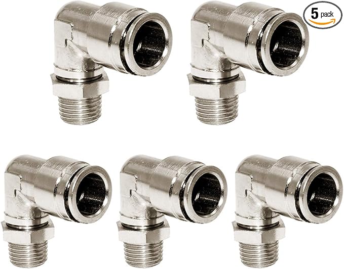 Beduan Brass BPL Push to Connect Air Fittings Elbow 1/2" Tube OD x 1/4" NPT Male 90° Degree Adapter (Pack of 5)