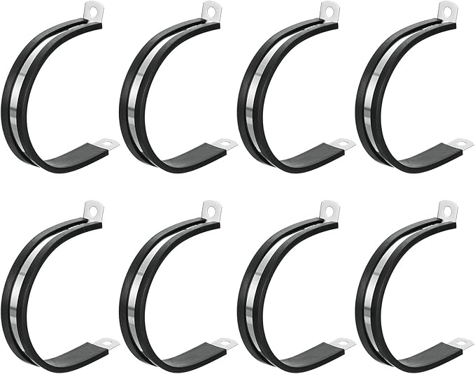 uxcell 2-3/8"(60mm) Cable Clamp, 304 Stainless Steel Rubber Cushioned Insulated Clamp R Shape Metal Clamp Tube Holder for Pipe Hose Wire Cord Installation 8Pcs
