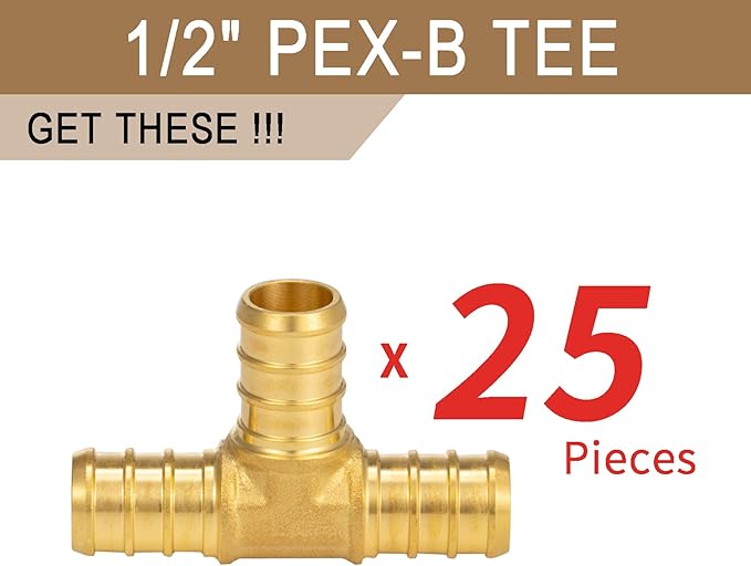 [25 Pieces] Lingmfg Pex Fittings 1/2 Inch Tee, 1/2 Inch Pex F1807 Crimp Brass