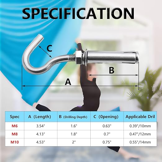 Concrete Wall Hook, 304 Stainless Steel Concrete Anchors Heavy Duty Open Expansion Bolts for Concrete Wall (M8-5Pack)