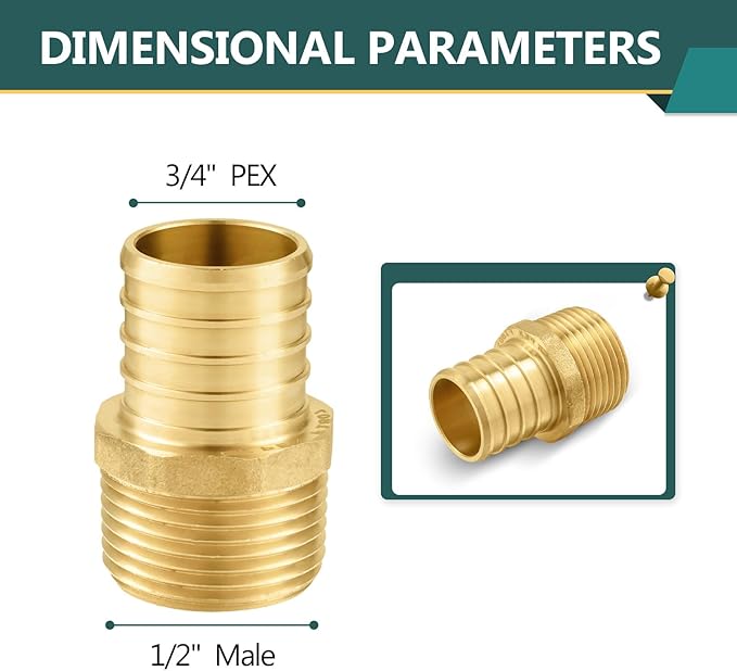 30-Pack PEX Fittings, 3/4" PEX x 1/2" Male Threaded NPT Adapter, ASTM F1807