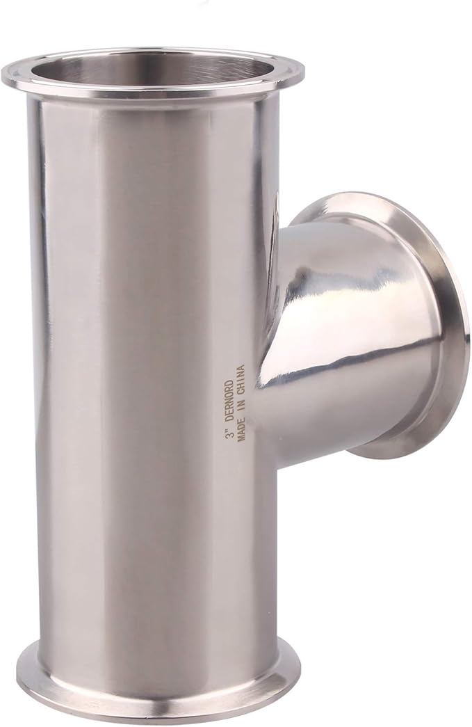 DERNORD Clamp Tee 3 Way Stainless Steel 304 Sanitary Fitting Fits 3" Ferrule Tri-clamp (Pipe OD 91mm)