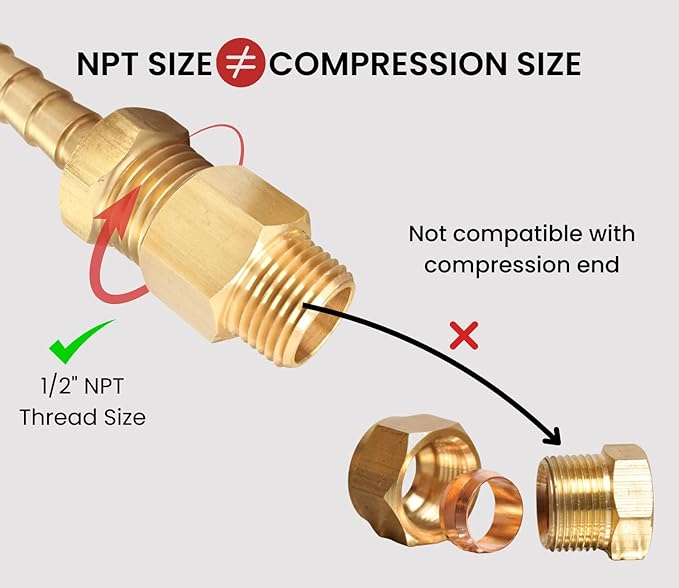 Brass Fitting Reducer Adapter, 1/2 Inch NPT Male to 1/2 Inch NPT Female, Male to Female Pipe Adapter, Brass Pipe Extension Fittings, 0.75" OD × 0.75" ID, Pack of 2