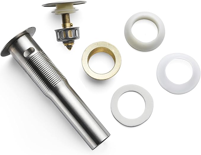 Bathroom Sink Drain,Drain Stopper Bathroom Sink Without Overflow,Pop Up Drain Assembly with Detachable Strainer Basket,Built-in Anti-Clogging Strainer,Stainless Steel Brushed Nickel