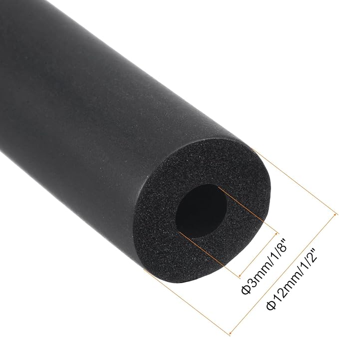 uxcell Foam Tubing for Handle Grip Support, Pipe Insulation Outside Pipe Lagging, 3mm(1/8") ID 12mm(1/2") OD 1m Black