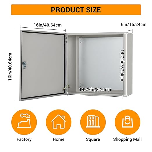 Outdoor Electrical Box, 16"x16"x6" NEMA 4X Steel Enclosure, IP67 Waterproof & Dustproof, Lockable Electrical Junction Box with Mounting Plate and 2 Keys, Indoor and Outdoor Use