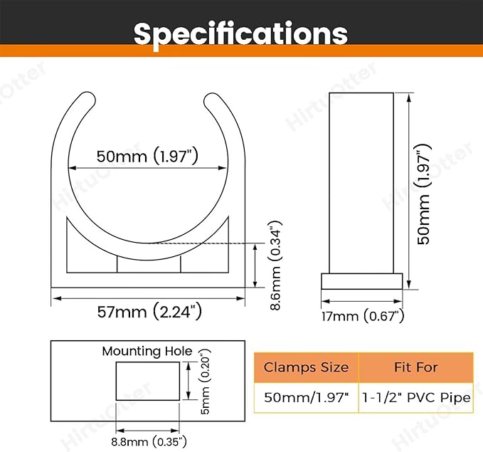 50mm/1.97" (15 PCS) U-Shaped PVC Pipe Clamps (Gray), Hose Hanger Support, High Strength for Home Plumbing, TV Trays, Water Supply, Garden Tubing, PEX, UV Resistant, fit for 1-1/2" PVC Pipe Sch40