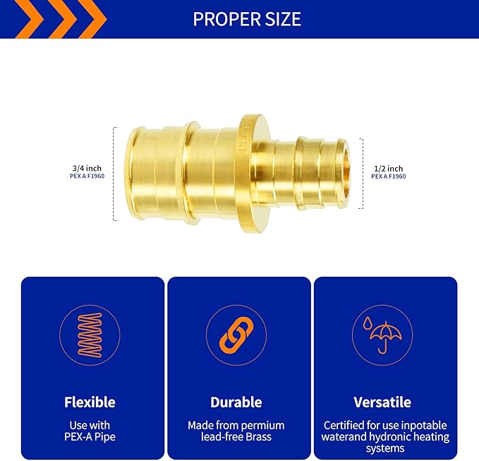 (Znkiok® 10Pack) Pex-A Fittings,3/4"x1/2" PEX-A Coupling Heavy Duty Brass Expansion PEX-A Fittings, NSF/ANSI 61, ASTM F1960 Certified,Long Service Life,Lead-Free Brass.