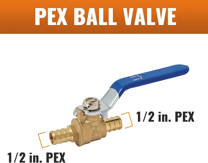 SUNGATOR 6 Pack Pex Valves 1/2 inch, Full Port Quarter Turn Shut Off Valve (Blue), ASTM F1807, CUPC Certified