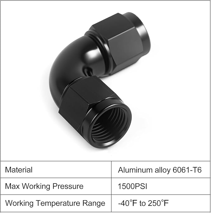 6AN Female to 6AN Female 90 Degree Swivel Coupler Fitting One Piece Full Flow Adapter 9/16-18UNF Thread Aluminium Black 2PCS