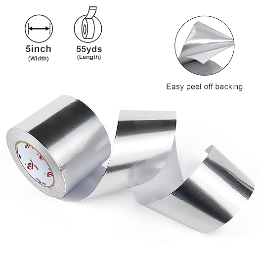 BOMEI PACK Aluminum Foil Tape,Heavy Duty Metal Duct Tape,High Temperature Silver Tape,Perfect for Sealing & Patching,HVAC,Air Ducts,Insulation and Metal Repair (5 Inch x 55 Yards)