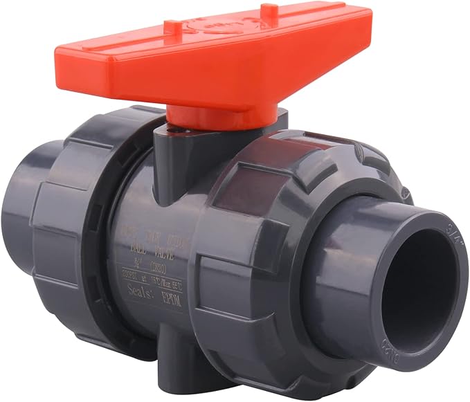 DERNORD PVC True Union Ball Valve with Full Port, EPDM O-Rings, and Reversible PTFE Seats,Rated at 200 PSI (3/4 inch Socket)