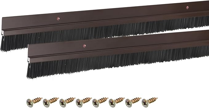 uxcell 2Pcs Door Brush Bottom Sweep H-Shape Aluminum Alloy Base with 0.8-inch PP Brush for Home, Industrial (47-inch L, Brown)