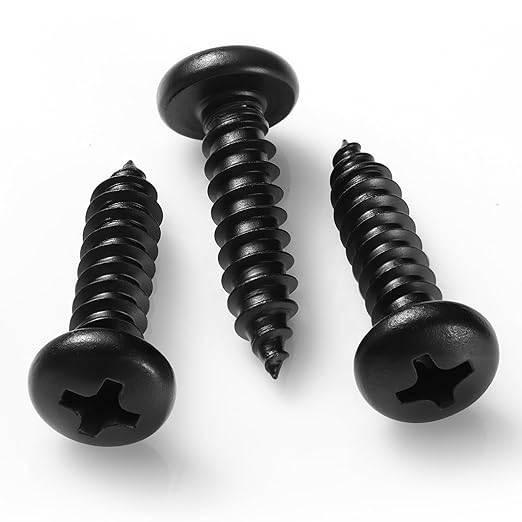 #10 x 1 Inch Pan Head Wood Screws, Phillips Drive, Black Oxide Stainless Steel 304 (18-8), Self Tapping for Wood, Sheet Metal Screws, 100 Pack