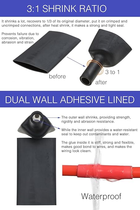 4 FT Diameter 1-1/2 Inch 1.5 in 3:1 Heat Shrink Tubing Dual Wall Adhesive Lined Marine Grade Electrical Cable Heat-Shrink Insulation Wrap Tube Black