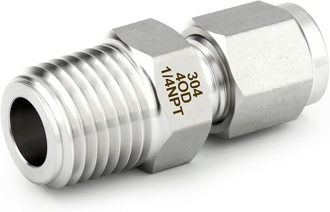 TAISHER 5PCS 304 Stainless Steel Compression Tube Pipe Fitting Connector, 4MM Tube OD x 1/4" NPT Male Straight Adapter