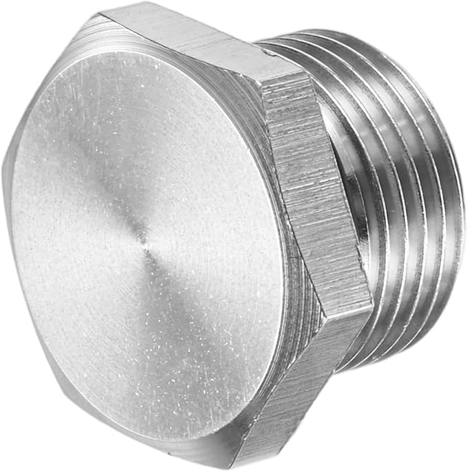 1-Pack Outer Hex Head Thread Pipe Plug Fitting, M20x1.5mm Male 304 Stainless Steel Solid Thread Bung Plug with Sealing Ring for Terminating Pipe Ends