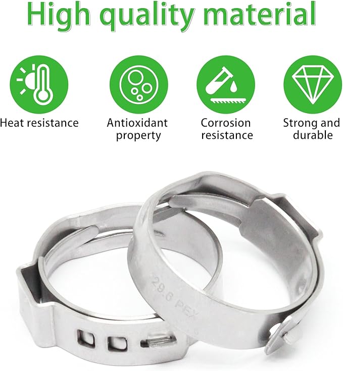 Stainless Steel 304 Pex Crimp Ring Clamp, Hose Pex Fitting Clamps (1 Inch, 50pcs)