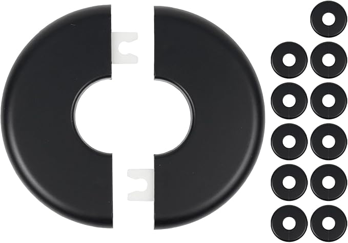 12 Pcs Wall Split Flange, ABS Round Self-Adhesive Escutcheon Plate Buckles Design for 1"/26mm Diameter Pipe