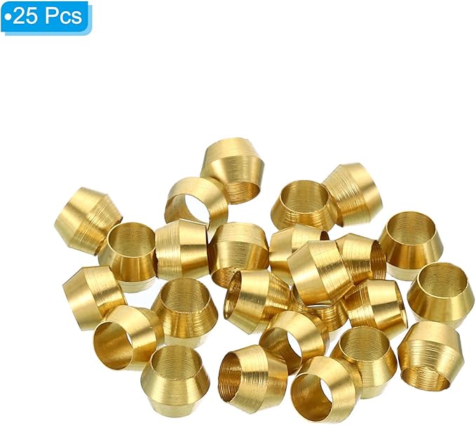 PATIKIL Brass 5mm Compression Sleeves Ferrules, 25 Pack Brass Ferrule Fitting Compression Fitting Assortment Kit for Air Water Gas Pipe