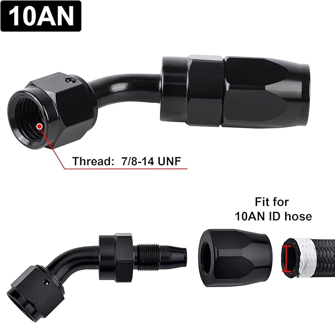EVIL ENERGY 10AN Hose End Fitting 45 Degree Swivel for CPE Braided Hose Black 2PCS