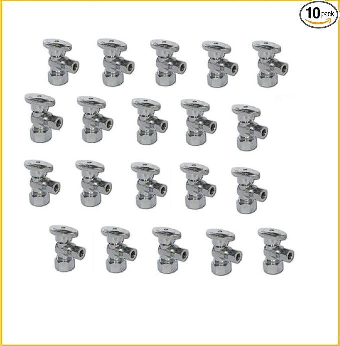 20Pcs EZ-FLUID Heavy Duty Angle Stop Valve,1/4 Turn Water Shut Off Valves 1/2" Nominal (5/8" OD) Compression x 3/8"OD Outlet,Metal Handle Shut-off Valve For Water Pipes,For Sink,Toilet,Faucet Valve