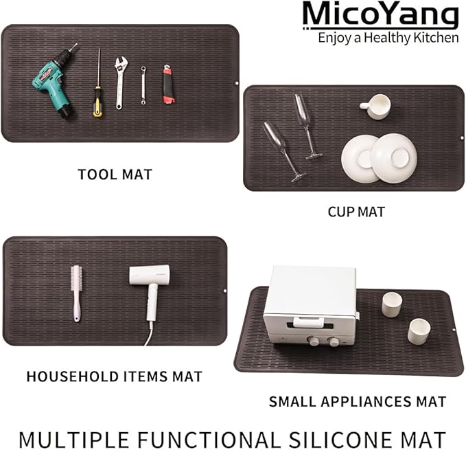 Silicone Dish Drying Mat for Multiple Usage,Easy clean,Eco-friendly,Heat-resistant Silicone Mat for Kitchen Counter or Sink,Refrigerator or Drawer Liner Coffee 5XL 36inches x 18inches