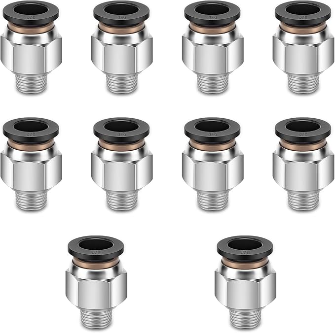 10 Pcs Push-to-Connect Fittings 3/8 Inch Tube OD x 1/8 Inch NPT Thread Pneumatic Male Straight Quick Connect Air line fittings